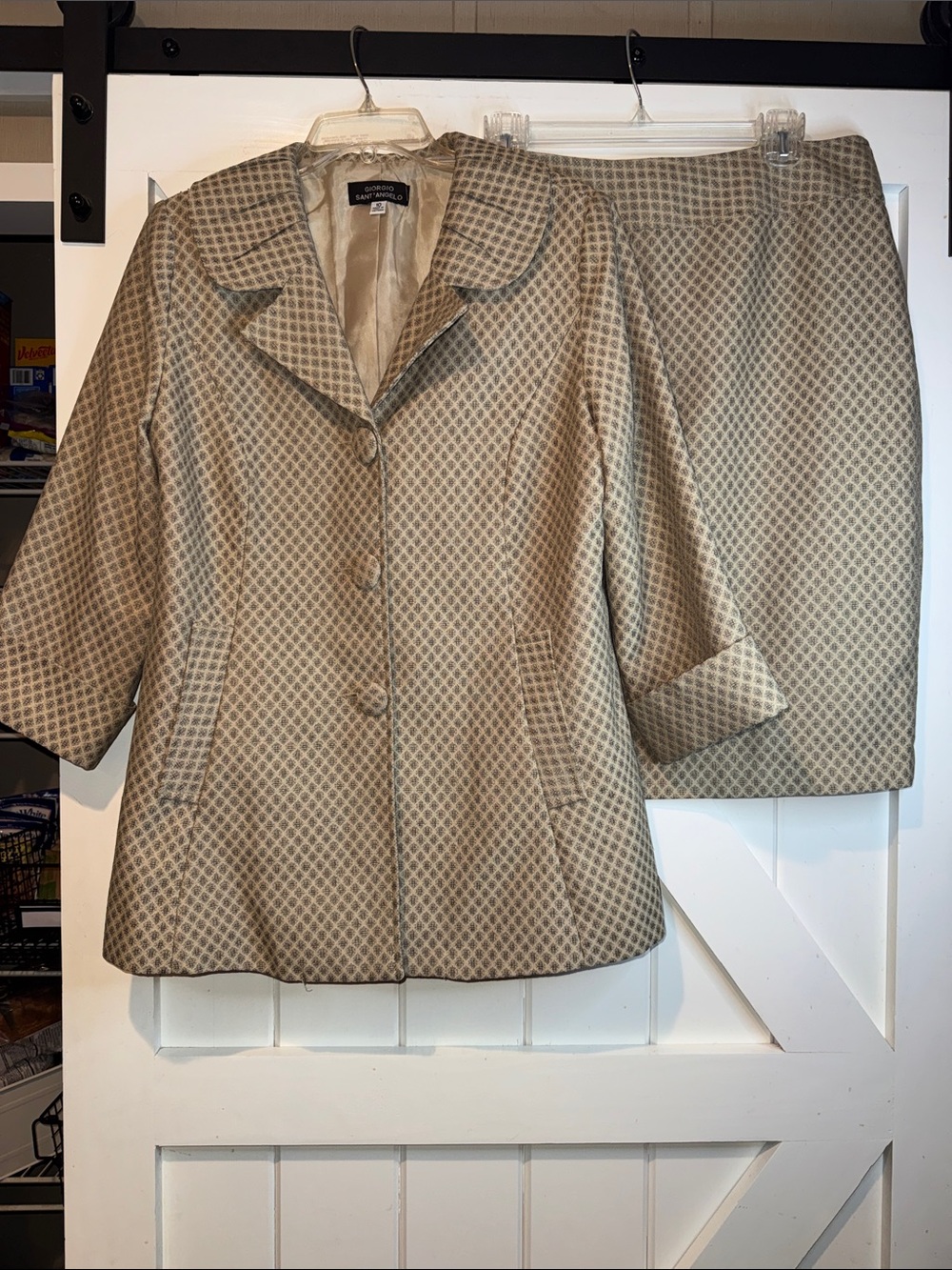 Charming Classic Women's Taupe Patterned Blazer & Skirt Set